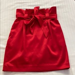 Red satin paper bag waist skirt